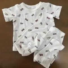 ホワイト ベビーパジャマ 車プリント 90