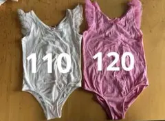 110と120cm H&Mキッズ レオタード 2枚セット ピンク ホワイトのサムネイル