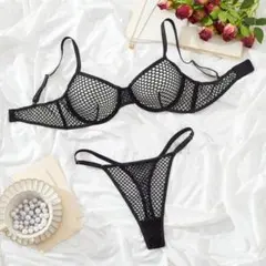 447 超ブラジリアンビキニ　ブラックメッシュ S クリーニング済