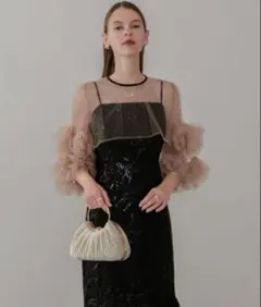 LEJAフラワースパンコールチュールフリルスリーブワンピースドレスSサイズ