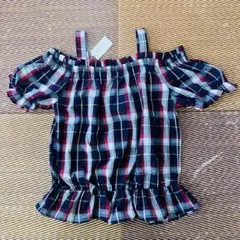 イング　オフショルダー　チェック柄