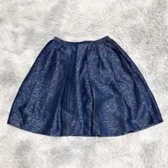 イネド INED レディース フレアスカート M 総柄 紺色 ネイビー 日本製