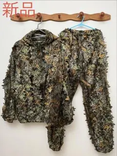 サバゲー 戦闘服 迷彩上下 ギリースーツ フード付コスチューム 立体葉っぱ模様のサムネイル