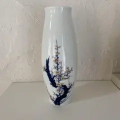鍋島焼　岳山作　染錦古梅絵花瓶
