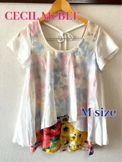 【CECIL McBEE】半袖花柄フレアトップス　重ね着