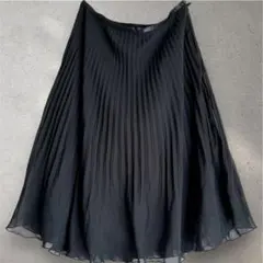 シフォン【M】プリーツスカート 黒 ひざ丈 裏地付 フォーマル 冠婚葬祭 美品