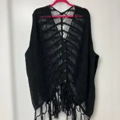 ブラック フリンジ付きカーディガン M