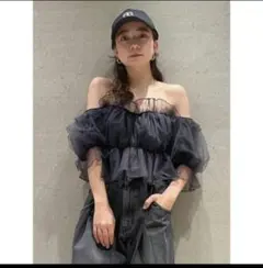 SNIDEL スナイデル ジャガードボリュームギャザーオフショルブラウス