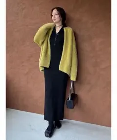 【REVIVAL】ミニシャギーセッケツニットカーデ イエローファーカーディガン