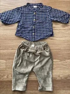プティマイン　チェック柄シャツとパンツセット 70cm