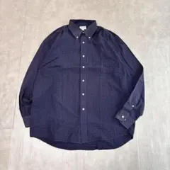 格子柄 長袖シャツ ボタンダウンL ネイビー コットン100% ストリート 上品