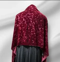 シルクスカーフ 和風 バーガンディ 花柄 ベルベットショール