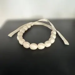 ★シルクパール　ウッドビーズ　ブレスレット　アイボリー　クリーム色　美品