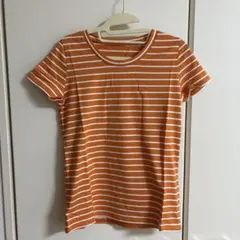 【未使用】オレンジ白　ストライプ半袖　Tシャツ　最安値