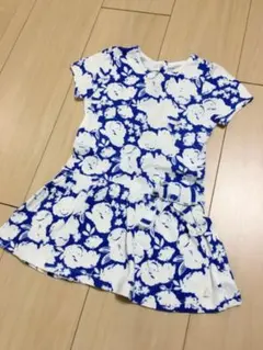 プチバトー　花柄ワンピース　青色　81cm