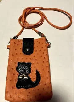 猫モチーフ スマホショルダーバッグ オレンジ