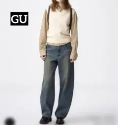 GU ジーユー　バレルレッグジーンズ　ワイドパンツ　レディースデニム　M