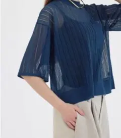 【新品タグ付き】 aga 透かし編みストライプニット