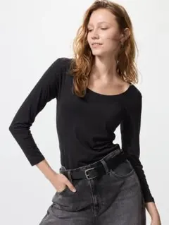 UNIQLO ヒートテックUネックT/8分袖 #BLACK WOMEN M