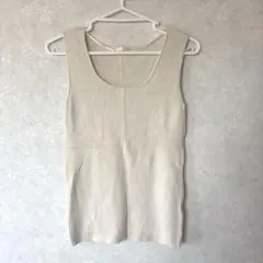 GU ノースリーブニット　リブ　伸縮性　スクエアネック　アイボリー　レーヨン混M