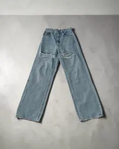 【MOUSSY マウジー】デニム（26）ワイドストレート　ダメージ　ブルー