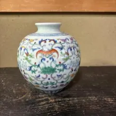 京焼 仁清銘 金彩色絵 草花文 油壺 小壷 花入 花瓶 古美術　未使用品 京焼 仁清銘 金彩色絵 草花文 油壺 小壷 花入 花瓶 古美術 未使用品