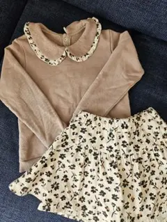 BeBe べべ ピンクベージュ カットソー スカート 花柄 セット 長袖 120