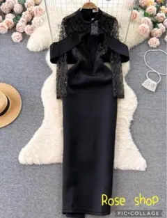 秋冬コーデ❤️ロングワンピース　ドレス　レディース　レース　結婚式　二次会