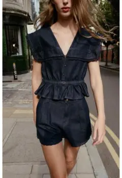 新品【ZARA】1975 デニムレース　バミューダパンツ　34