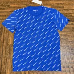 新品 メンズ L ★ アディダス Tシャツ 総柄 ロゴ入り コットン 青のサムネイル