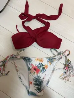 赤花柄セパレートビキニ