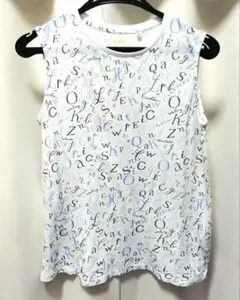 ユニクロ　オランピア・ル・タン　UT ノースリーブ　L　英字プリント　白　水色