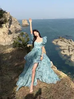 フリル付き✭可愛いロングドレス★お洒落でエレガントな一枚