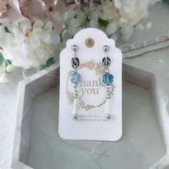 三角ガラスコーンビーズ/イヤリング/ブルー/パープル/クリア/多面カットシルバー