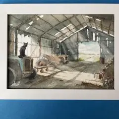 水彩画　小屋の中の静かな時間　2L 原画
