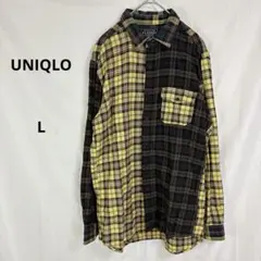 UNIQLO◇ユニクロ　チェック柄ネルシャツ【L】イエロー　フランネルシャツ　綿