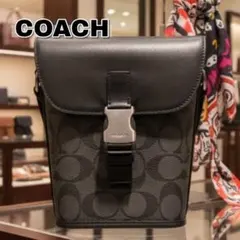 極美品 コーチ トラック クロスボディ シグネチャー ショルダーバッグ 黒