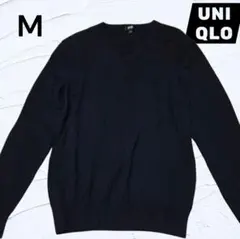 美品 毛100% ネイビー ユニクロ Vネック ニット セーター M 匿名