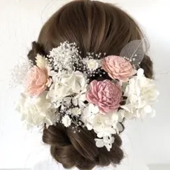 TP ピンク　白　髪飾り　結婚式　前撮り　成人式　ドライフラワー　ドレス　卒業式