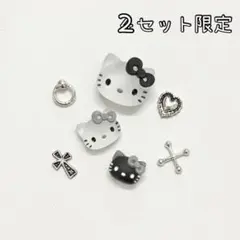 サンリオ日焼けキティネイルパーツマットモノクロ黒ブラッククロムリボンハート