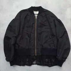 美品　MUVEIL ミュベール　フラワー刺繍ブルゾン　スパンコール　黒　36