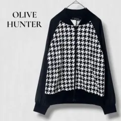 .オリーブハンター　ジップアップパーカー　ブルゾン　千鳥格子 白黒　y2k