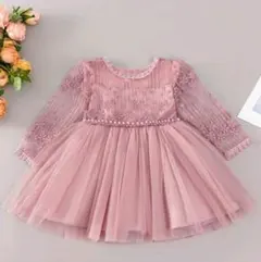 ベビードレス キッズドレス ピンク 刺繍入りチュールドレス 結婚式 90cm