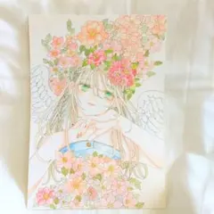 【清く柔く】オリジナル　手描き　イラスト　透明水彩　一点物　原画　花　天使 清く柔く】オリジナル 手描き イラスト 透明水彩 一点物 原画 花 天使