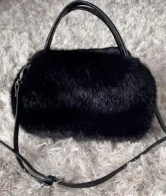 【超美品】ファーバッグ フェィクファー トートバッグ ショルダーバッグ ブラック