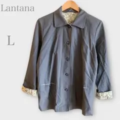 ランタナ　ステンカラージャケット　花柄　グレー　L 春秋