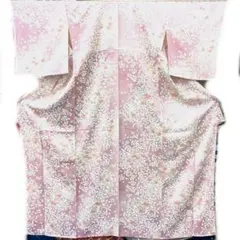 ☆中古品☆小物　単品　正絹　ピンク系花模様小紋KM-046-25