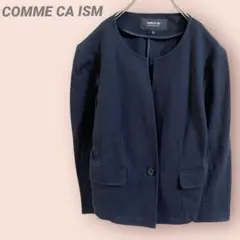 COMME CA ISMノーカラージャケット　ネイビー　ボタン　ポケット/9