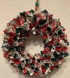 【ハンドメイド】布リース　ファブリックリース　クリスマスリース（B）