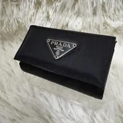 PRADA プラダ 三角プレート 6連 キーケース ナイロン ブラック 札入れ